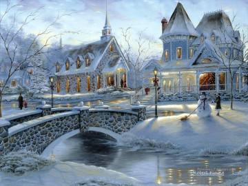 Maison pour Noël Robert F hiver Peinture à l'huile